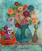 Bouquet de Fleurs Radiées Vase Bleu — Art numérique © Camille Escalle