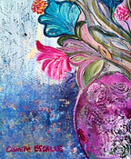 Bouquet de fleurs dans vase rose - Peinture originale acrylique -"Swing"