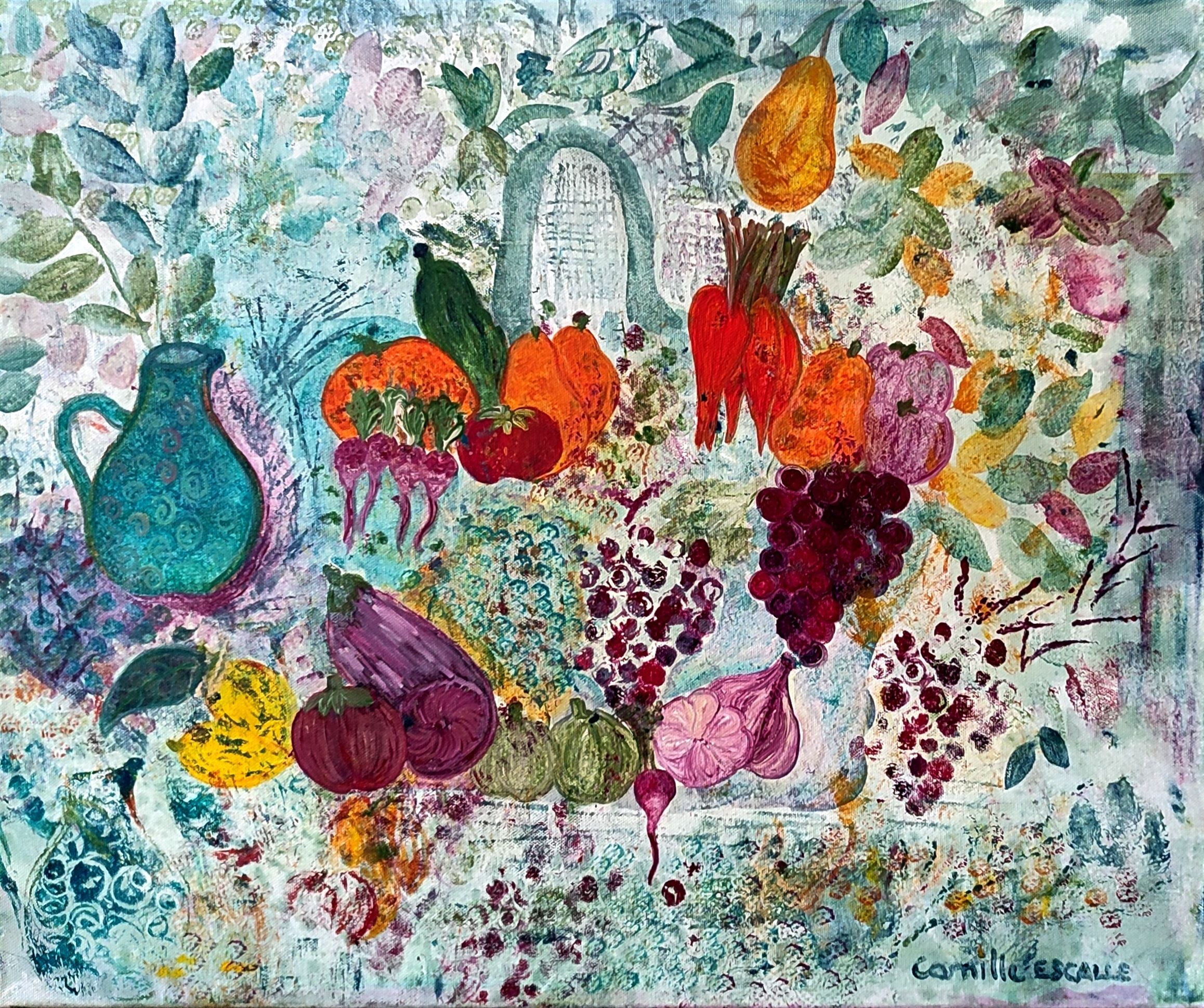 Nature Morte Légumes et Fruits du Potager - Peinture Acrylique Originale