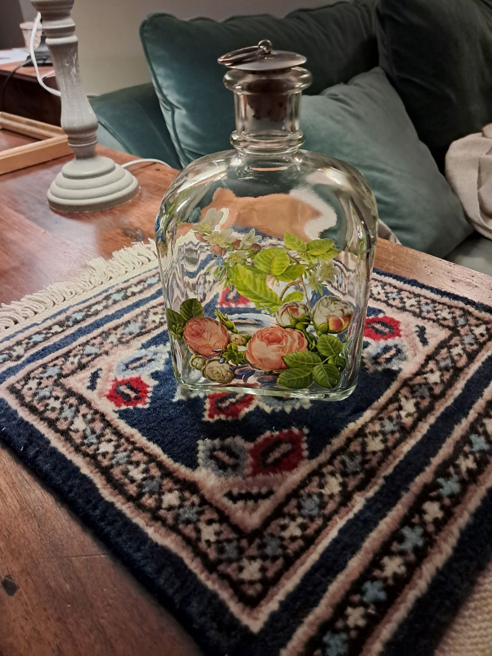 Carafe Holmegaard Cristal Décor Floral Roses Vintage - Impression d'Art Numérique