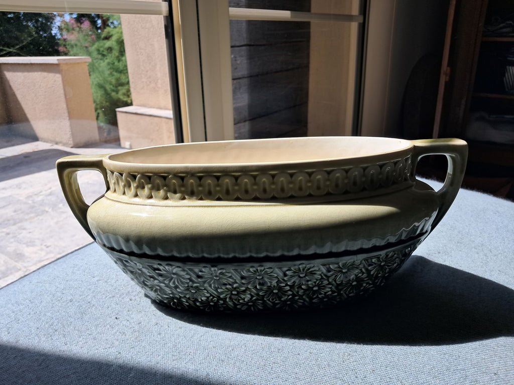 Jardinière Art Déco Céramique Bicolore Vert Olive Années 30-40 - Impression d'Art Numérique