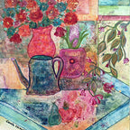 Nature morte aux vases fleuris - Peinture originale acrylique - "Un coin au jardin"
