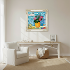 Vue Maritime - Hortensias Roses- Peinture originale acrylique - "Vue matinale sur le Port"