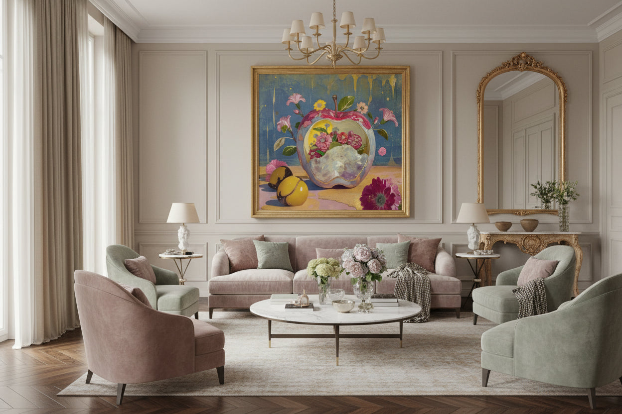 Pomme Rouge et Bouquet Champêtre - Impression d'Art Numérique