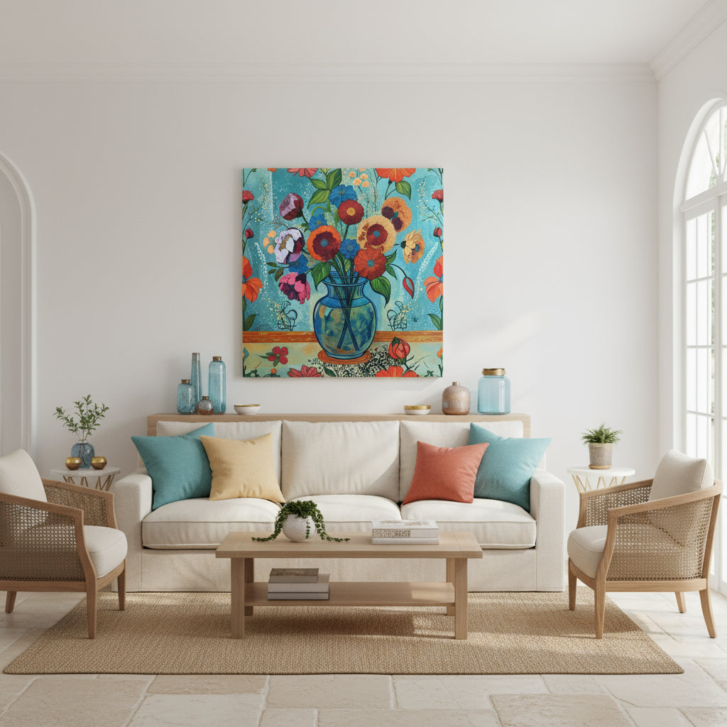 Bouquet Floral Coloré Vase Bleu - Pack Impression Multi-Formats