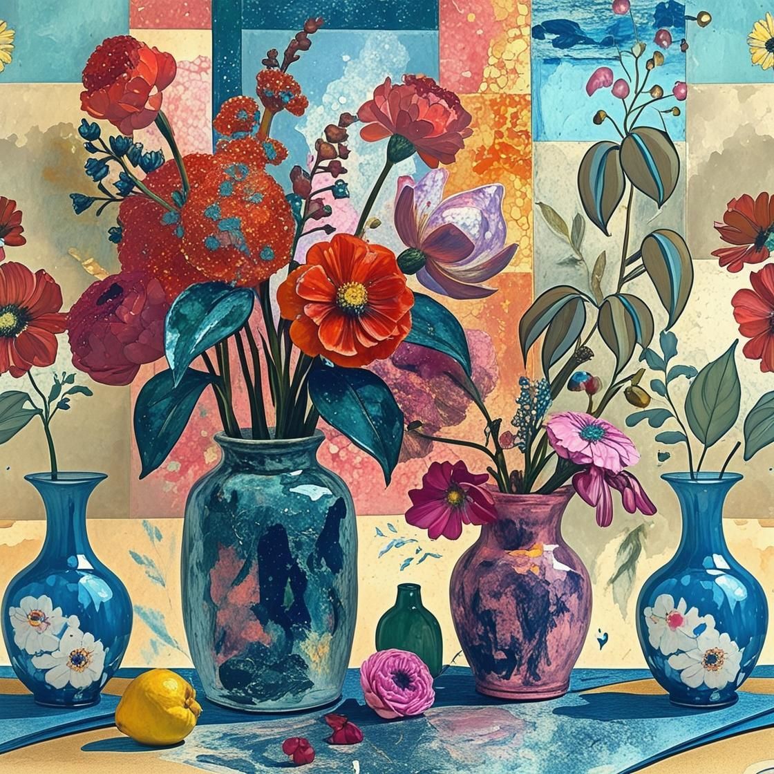 Bouquets Floraux Colorés - Impression d'Art Numérique