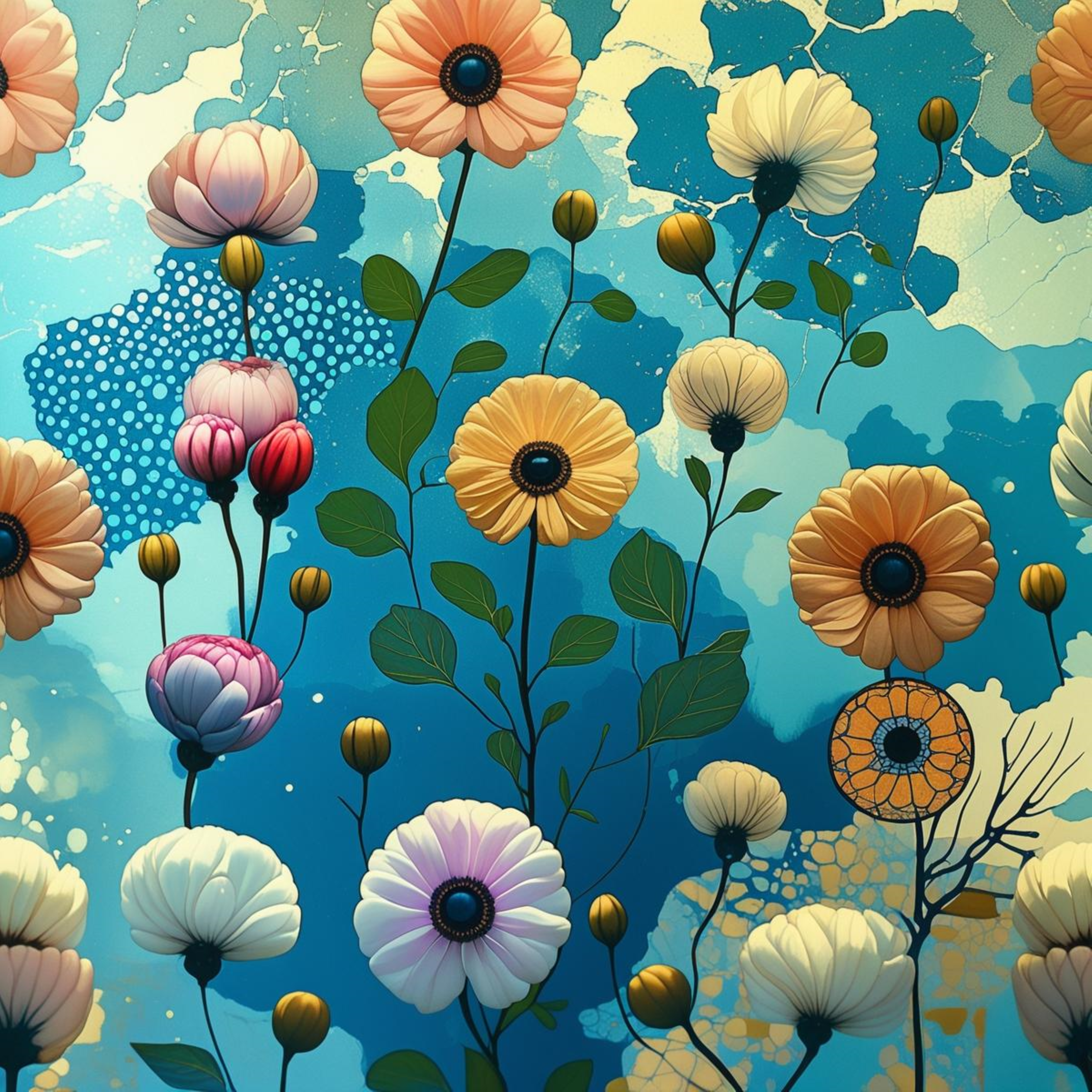 Jardin Floral 3D Pastel - Impression d'Art Numérique