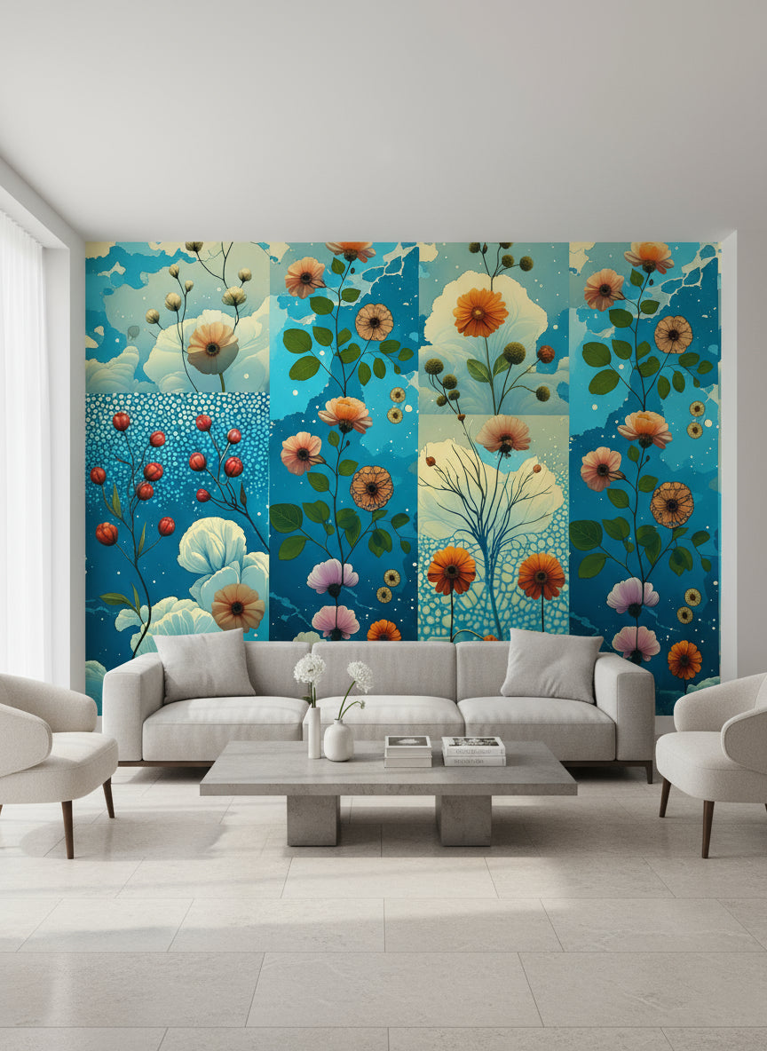 Triptyque Floral 3D Panoramique - Papier Peint Artistique