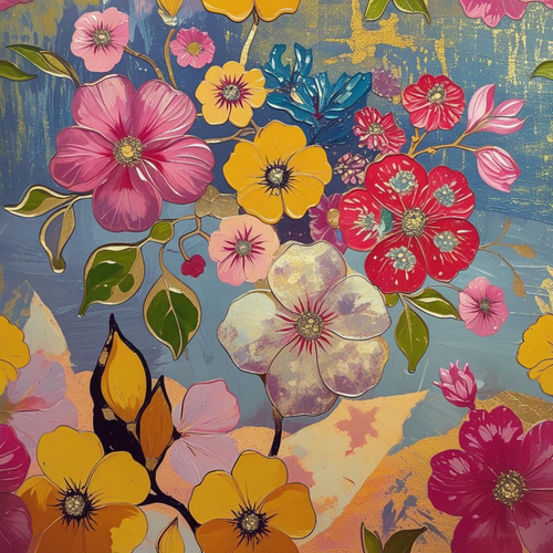 Bouquet Floral Doré Contemporain - Impression d'Art Numérique