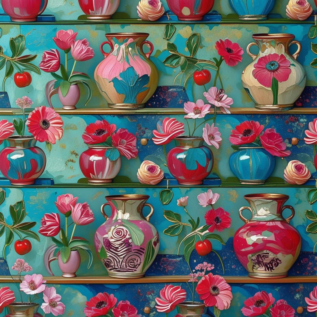 Bibliothèque de vases précieux - Cabinet de curiosités - Seamless pattern