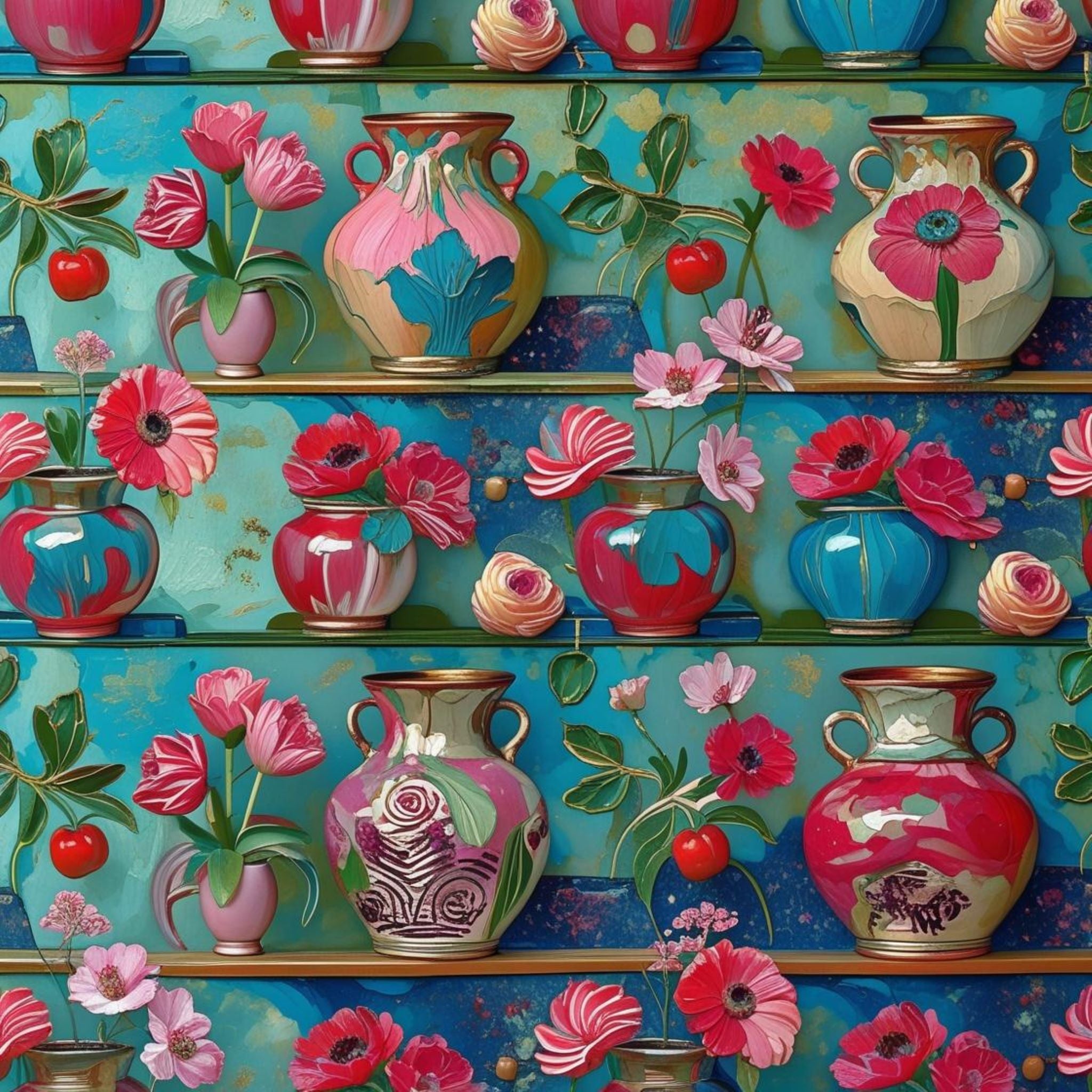 Bibliothèque de vases précieux - Cabinet de curiosités - Seamless pattern