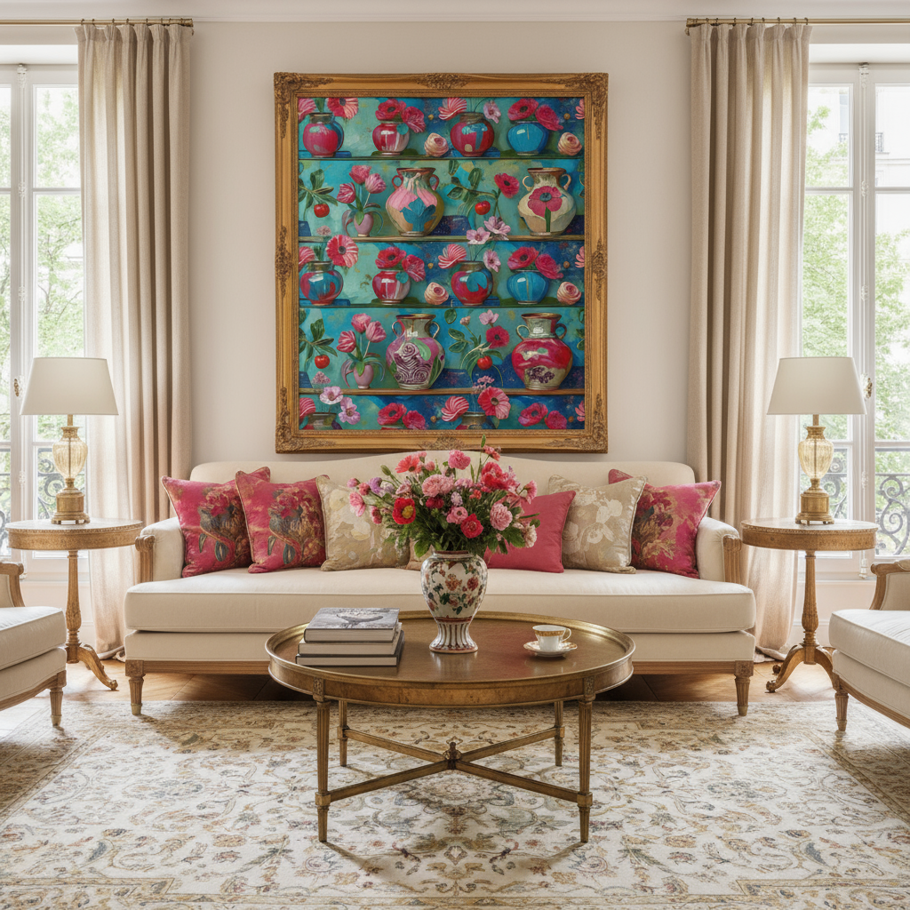 Bibliothèque de vases précieux - Cabinet de curiosités - Seamless pattern