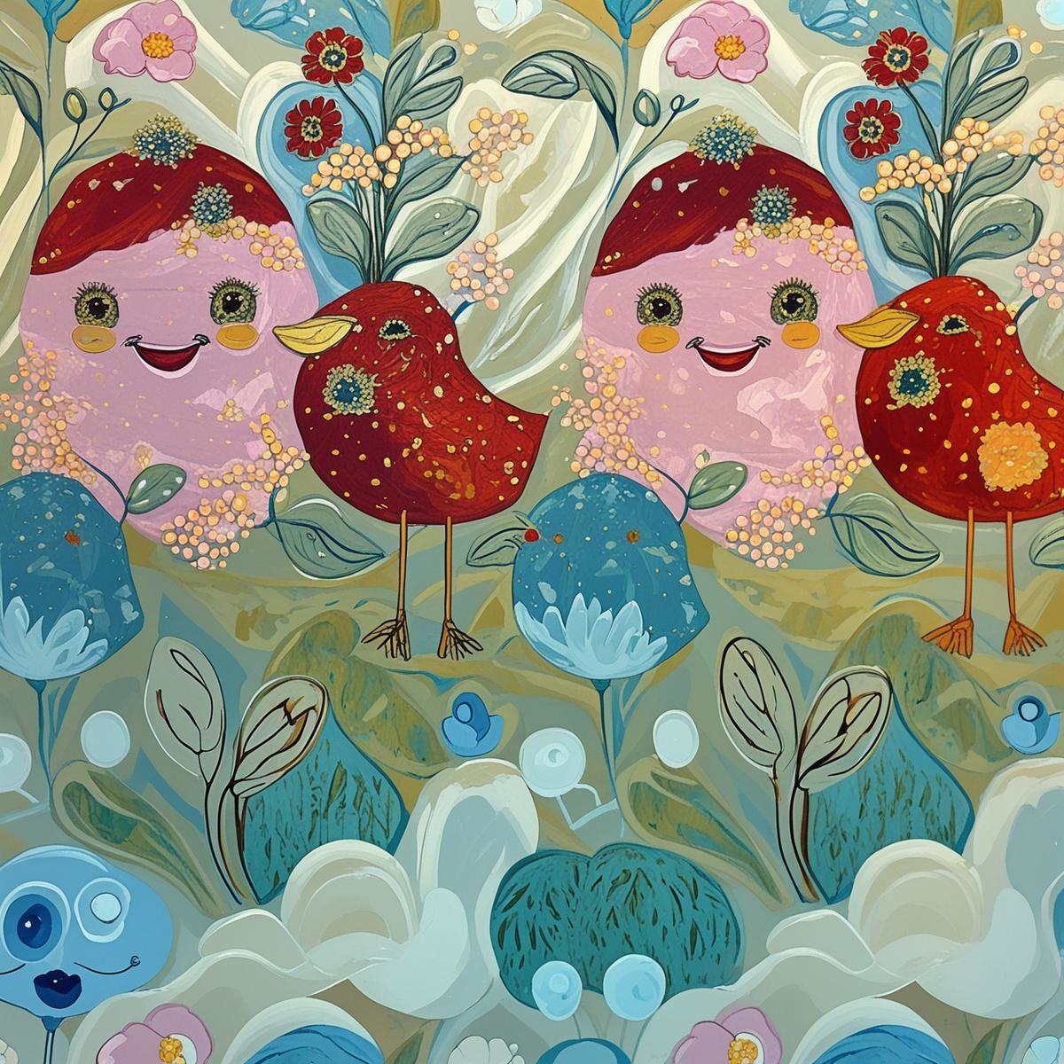 Jardin Enchanté aux Oiseaux Joyeux - Illustration Enfantine