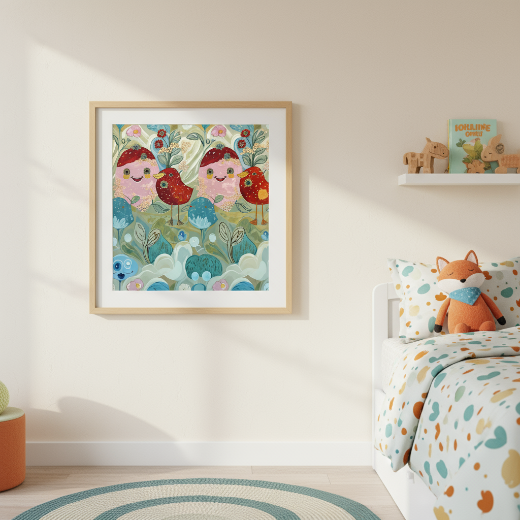 Jardin Enchanté aux Oiseaux Joyeux - Illustration Enfantine