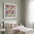 Girafe Souriante dans un Jardin de Cosmos - Illustration Enfantine