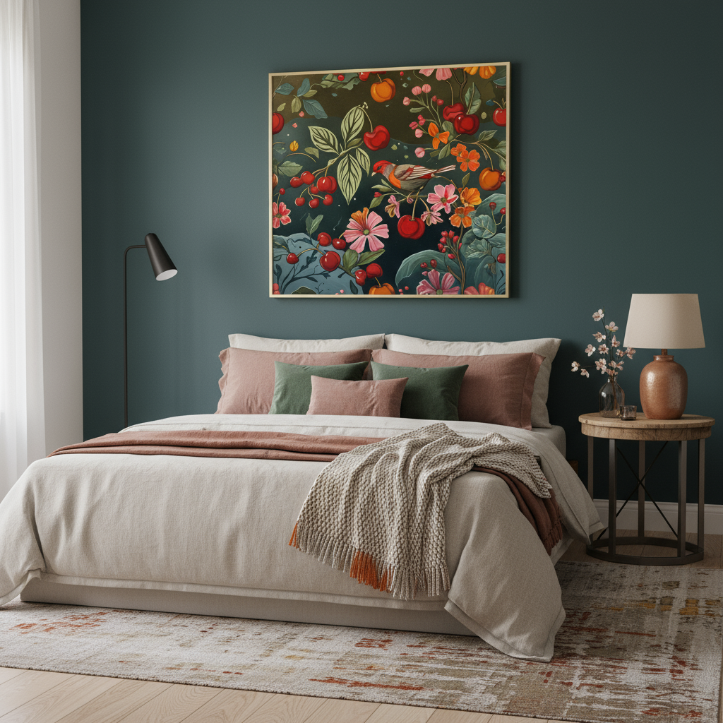 Jardin aux Cerises et Rouge-Gorge - Motif Botanique Luxuriant