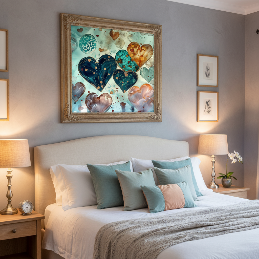 Cœurs Précieux Turquoise et Or - Art Romantique Contemporain