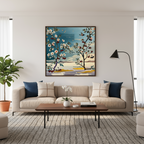 Cerisiers en Fleurs et Oiseau - Paysage Poétique d'Inspiration Asiatique