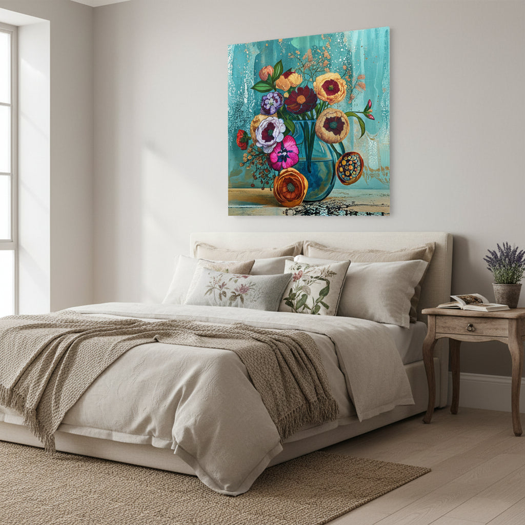 Bouquet turquoise et or - Téléchargement ou Impression sur toile