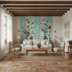 Vases Fleuris et Papillons - Papier Peint Panoramique