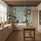 Vases Fleuris et Papillons - Papier Peint Panoramique