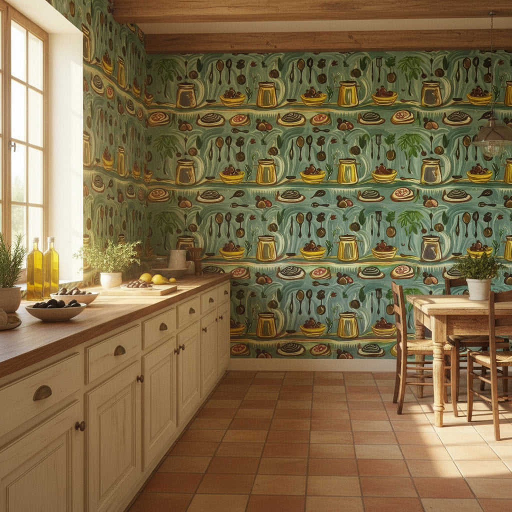 Cuisine Méditerranéenne - Papier Peint Motif Répétitif