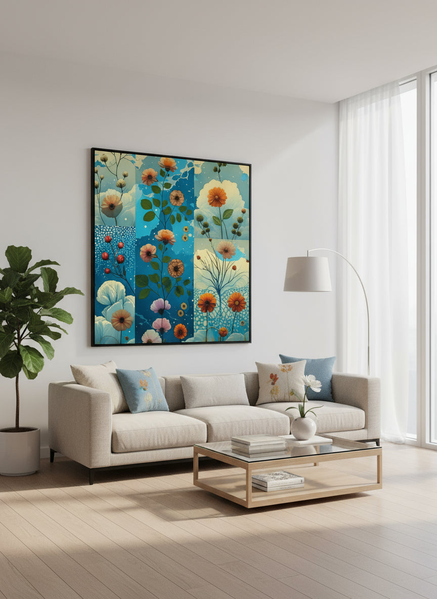 Triptyque Floral 3D Panoramique - Papier Peint Artistique