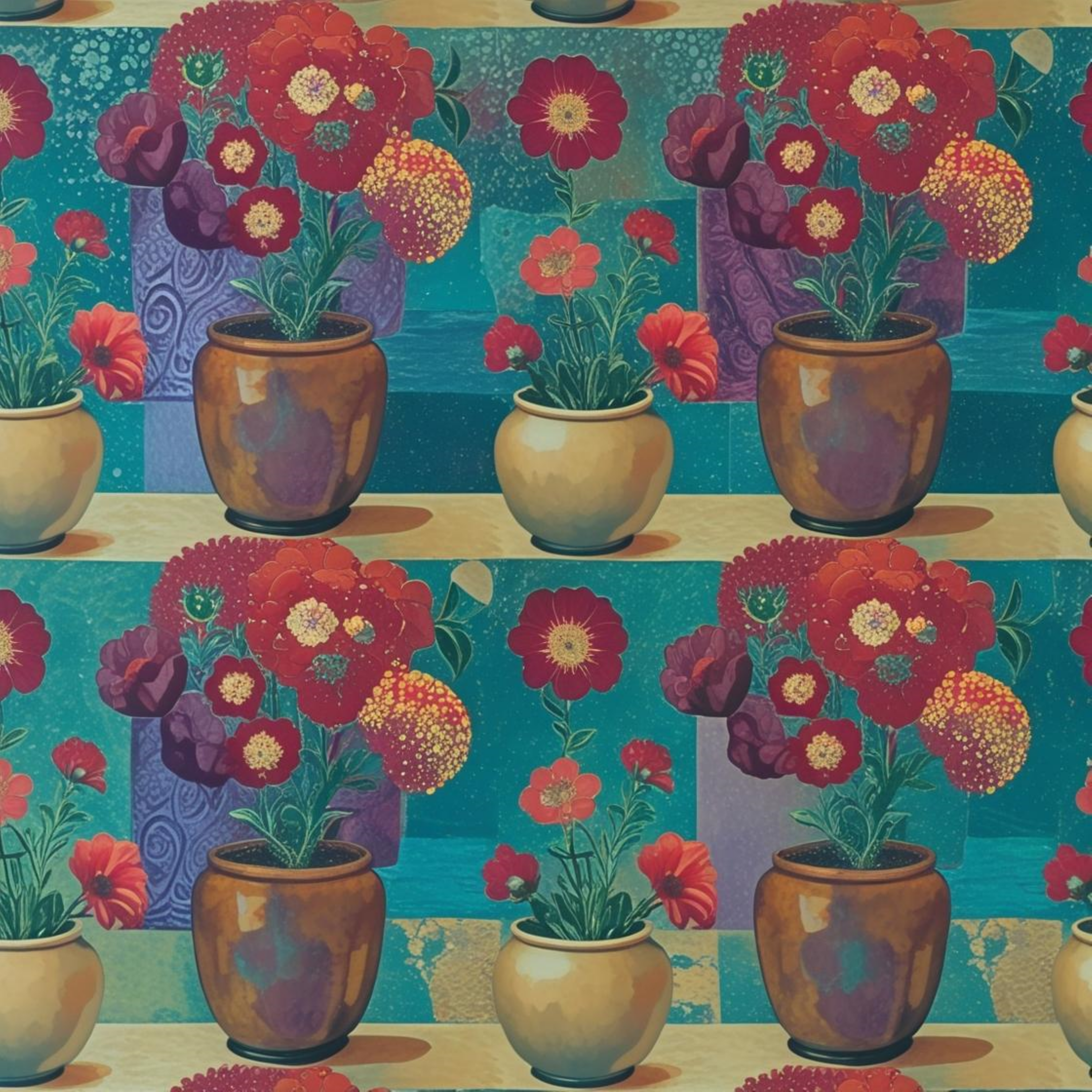 Nature morte sur étagères - Collection de vases - Seamless pattern