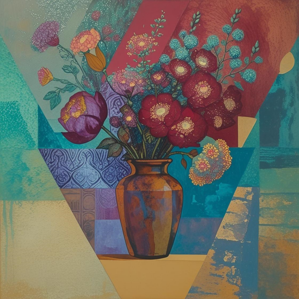 Bouquet cubiste contemporain - Peinture originale numérisée - Œuvre d'art