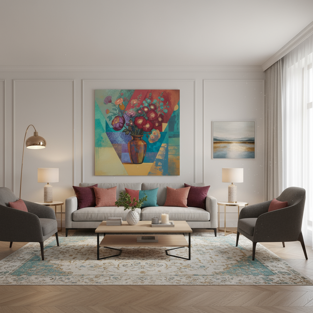 Bouquet cubiste contemporain - Peinture originale numérisée - Œuvre d'art