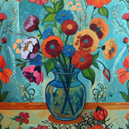 Bouquet de Fleurs Radiées Vase Bleu — Art numérique © Camille Escalle