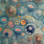 Méduses et anémones marines - Motif botanique - Seamless pattern