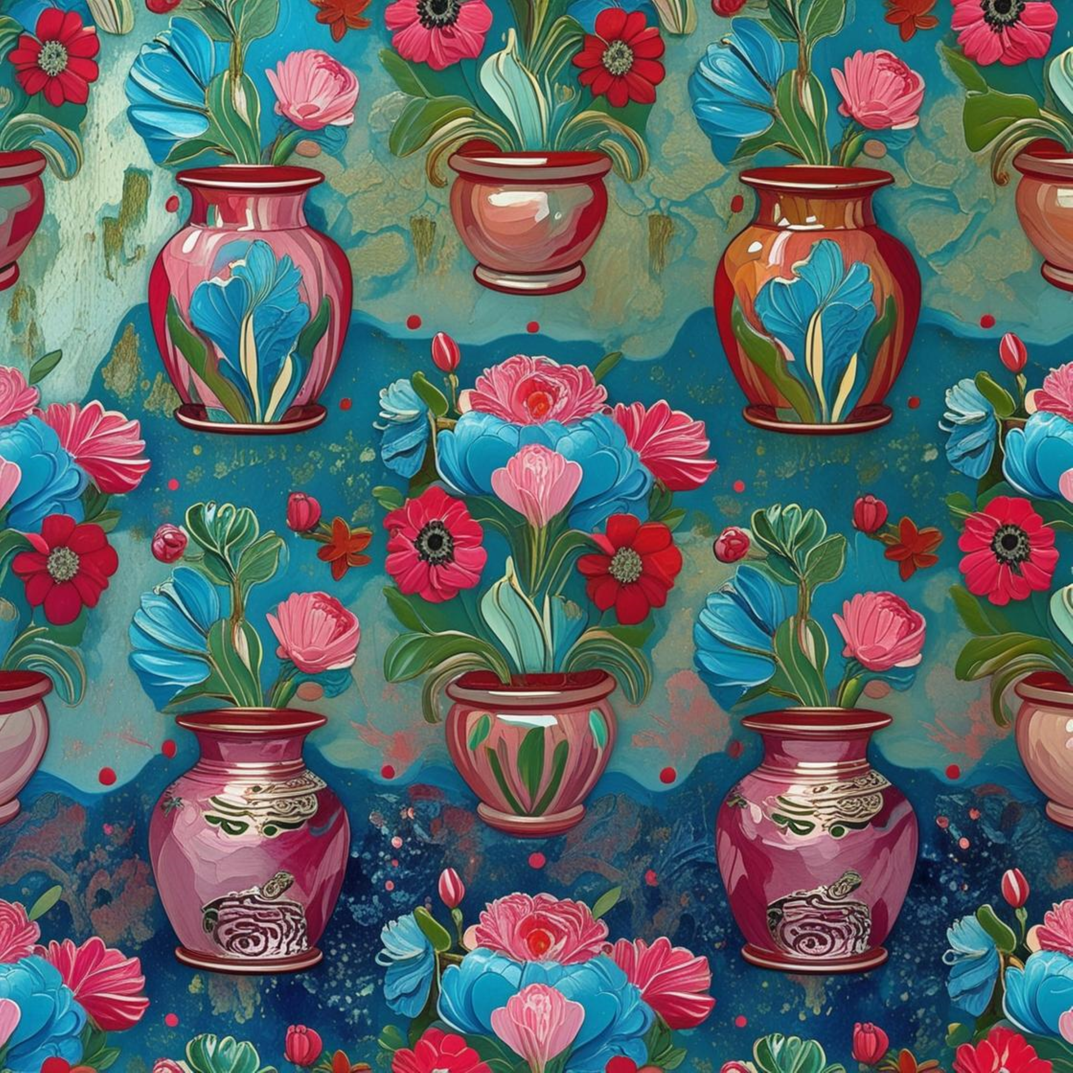 Vases orientaux et bouquets - Motif luxueux bohème - Seamless pattern