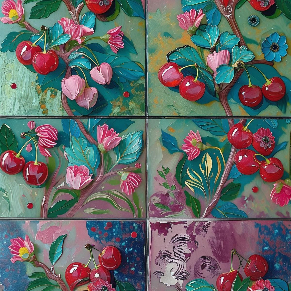 Branches de Cerisiers en Fleurs - Mosaïque Décorative Seamless