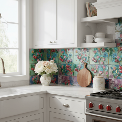 Branches de Cerisiers en Fleurs - Mosaïque Décorative Seamless
