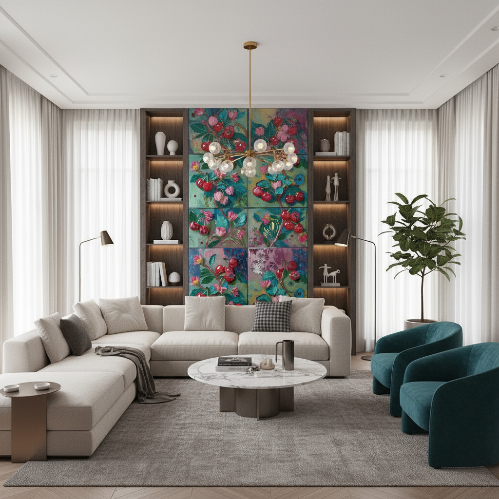 Branches de Cerisiers en Fleurs - Mosaïque Décorative Seamless