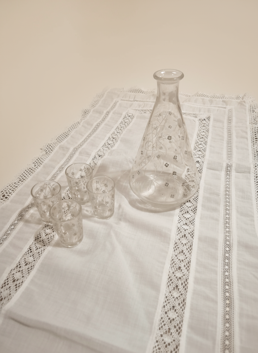 Service à Eau Verre Motifs Floraux Vintage - Impression d'Art Numérique