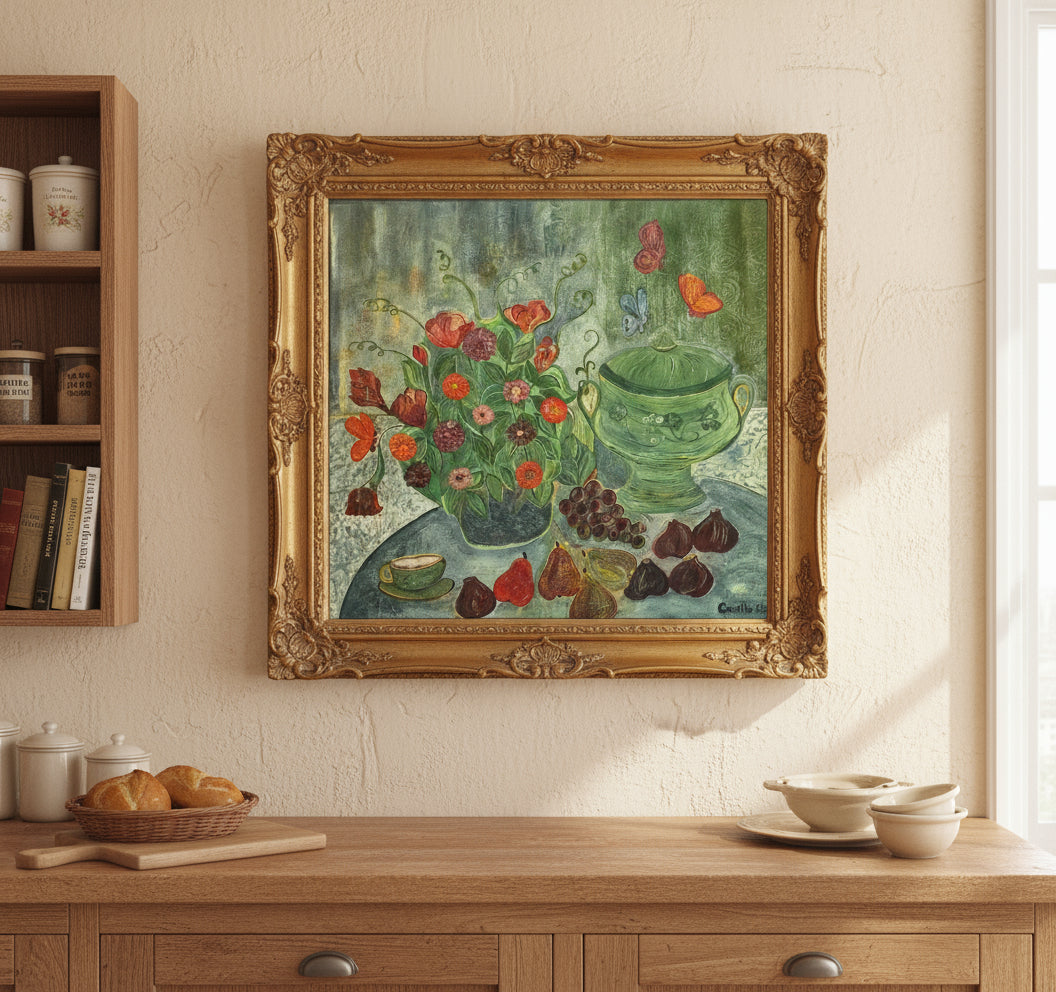 Nature Morte aux Fruits et Papillons - Peinture Acrylique Originale- "Au bonheur des Papillons"