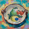 Bol fruits colorés vintage - Peinture impasto méditerranéenne