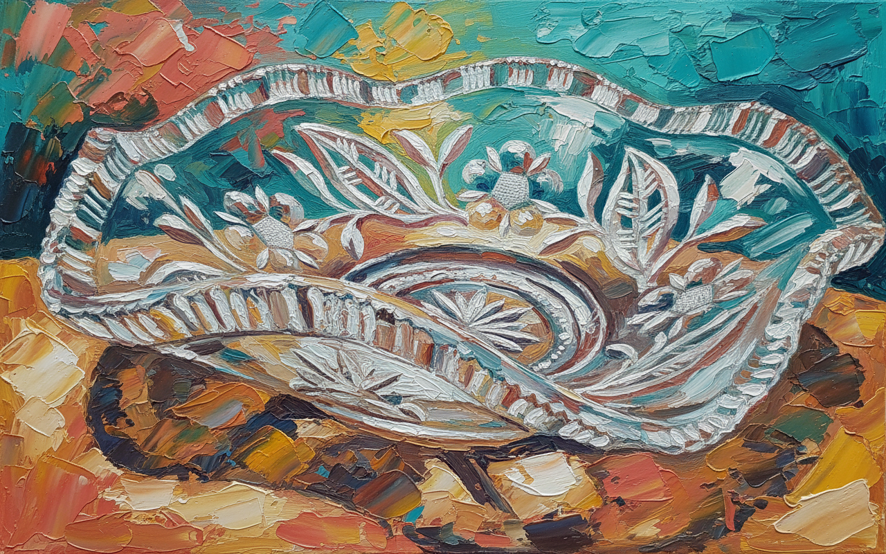 Coupe cristal taillé motifs floraux vintage - Peinture impasto méditerranéenne
