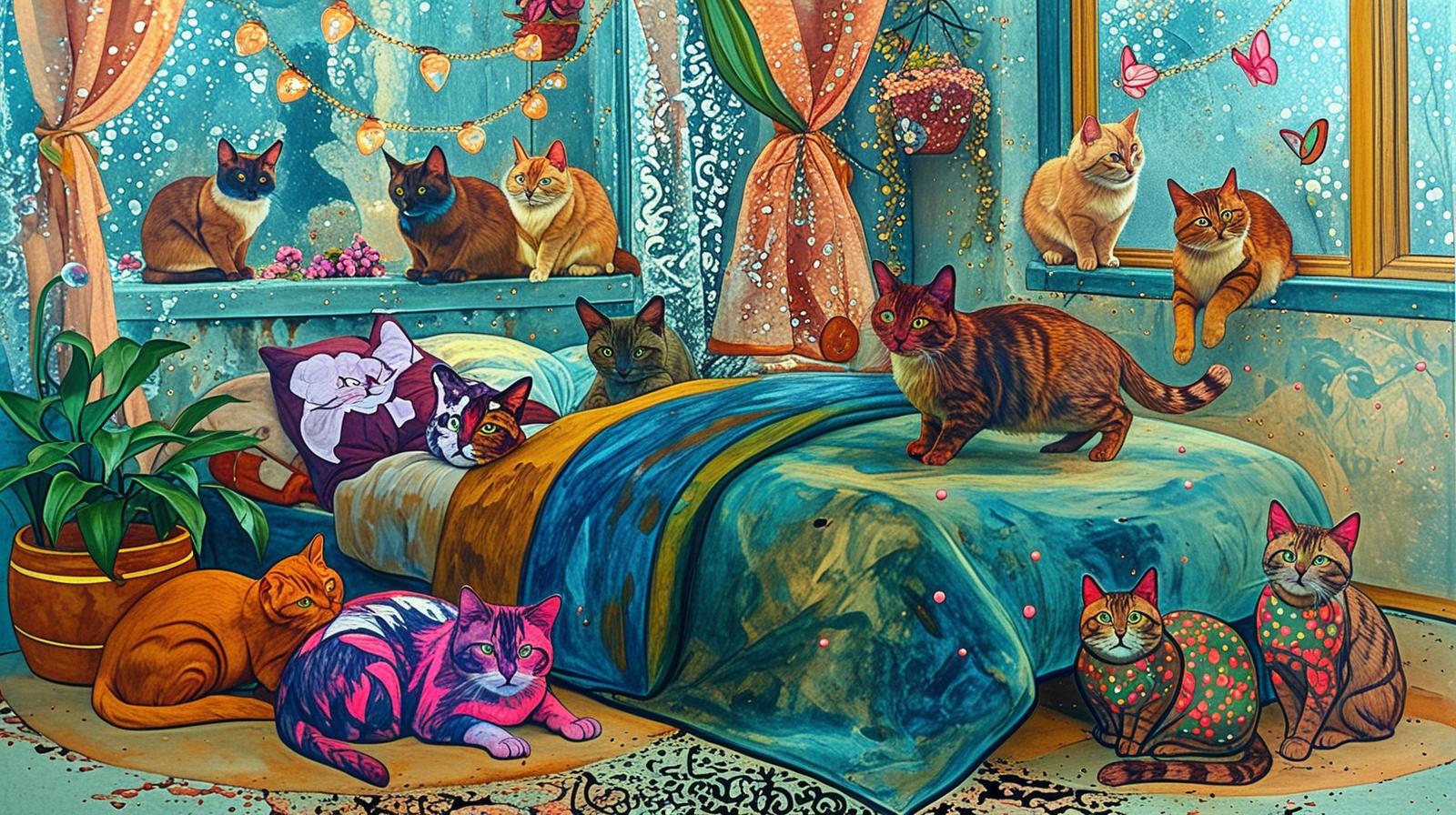 Chats en Intérieurs Colorés - Série 2 - Fichier Numérique