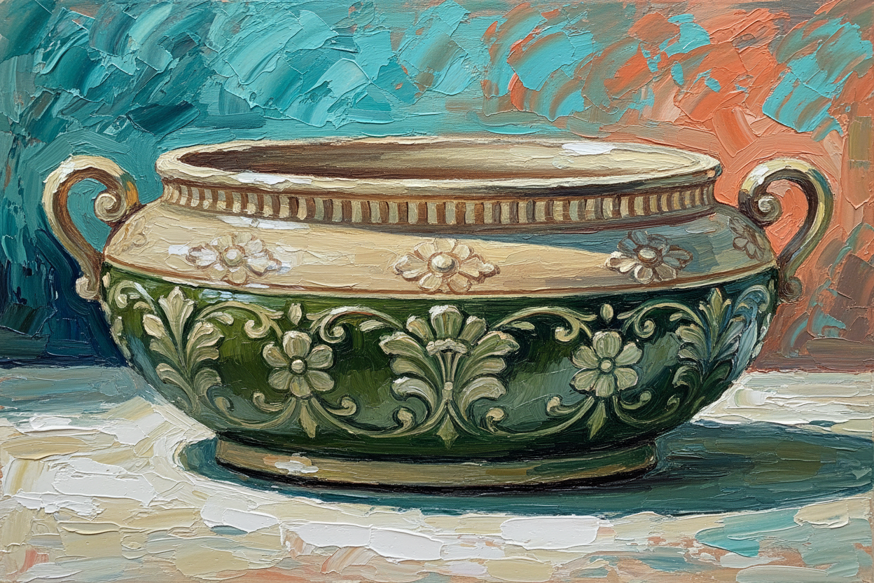 Jardinière Art Déco Céramique Bicolore Vert Olive Années 30-40 - Impression d'Art Numérique