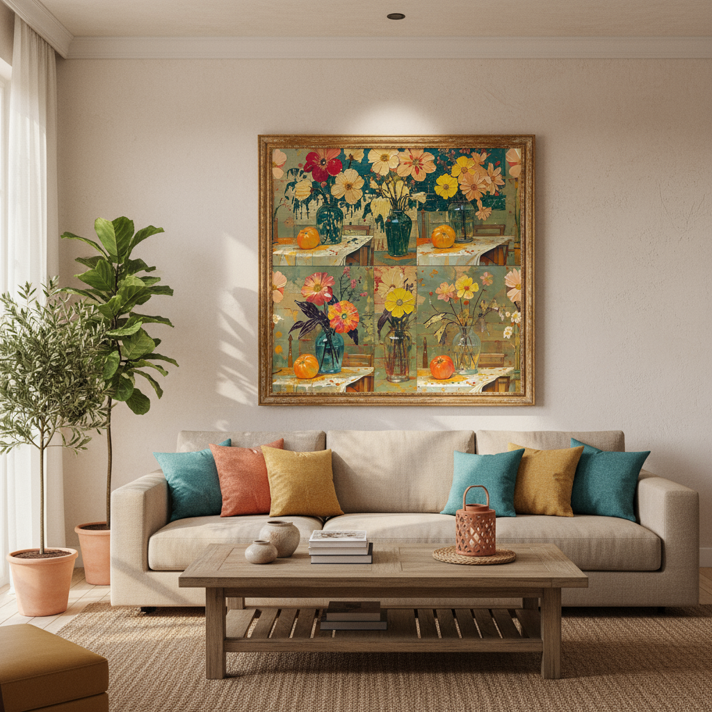 Mise en scène salon avec nature morte florale