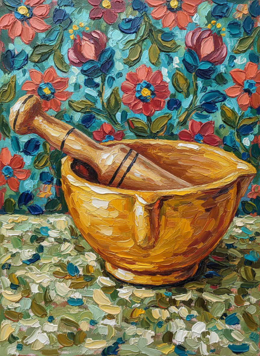 Mortier doré - Peinture impasto très expressive