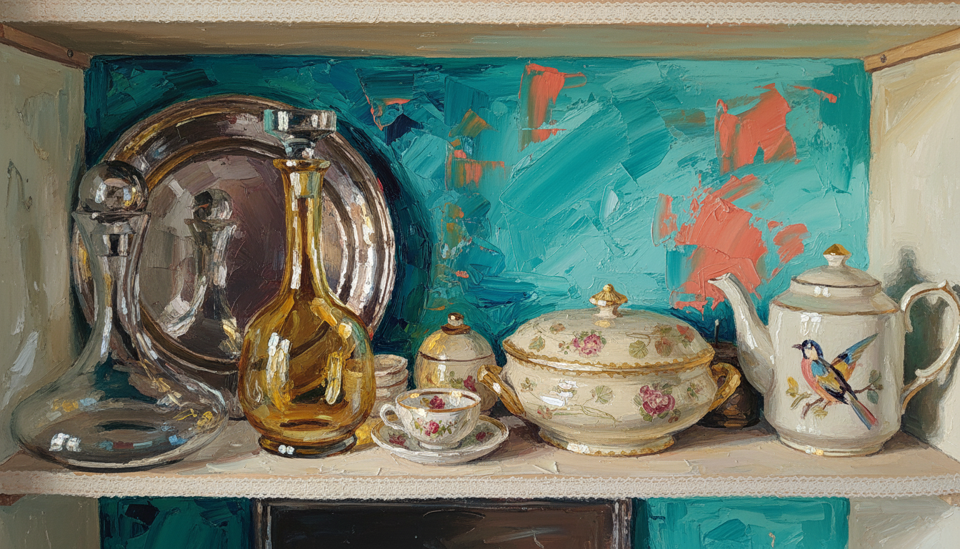 Nature morte brocante vintage - Peinture impasto méditerranéenne