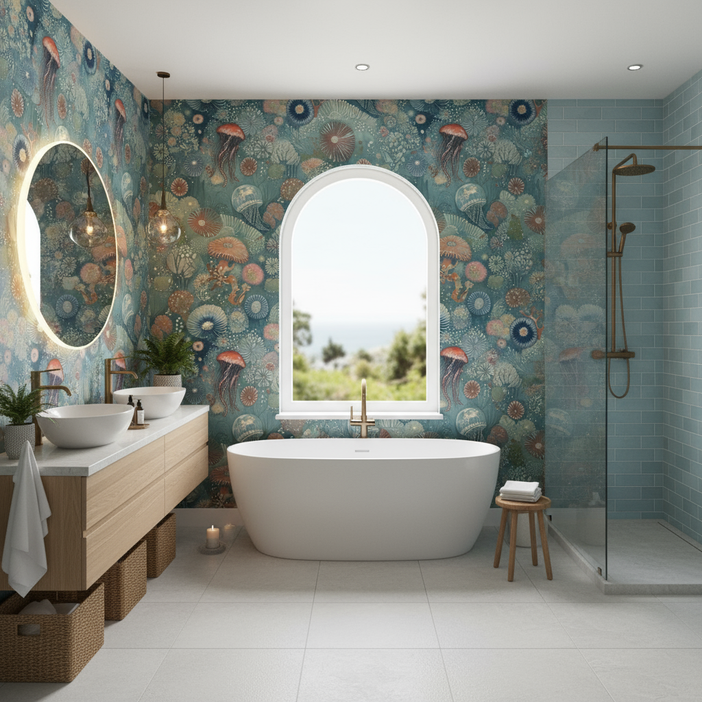 Papier peint panoramique sous-marin dans une salle de bain