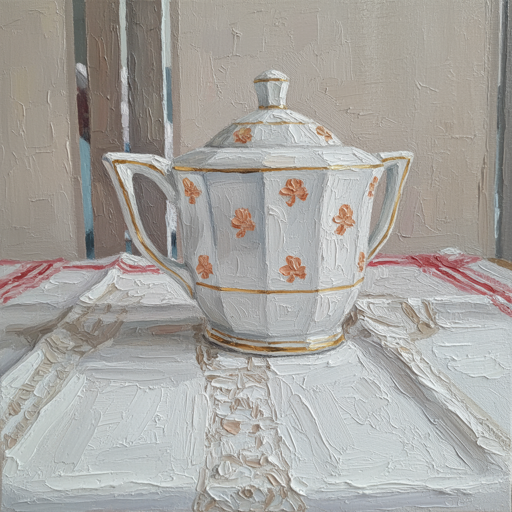 Peinture impasto théière vintage
