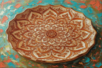 Plat décoratif mandala orangé vue trois-quarts - Peinture impasto