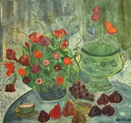 Nature Morte aux Fruits et Papillons - Peinture Acrylique Originale- "Au bonheur des Papillons"